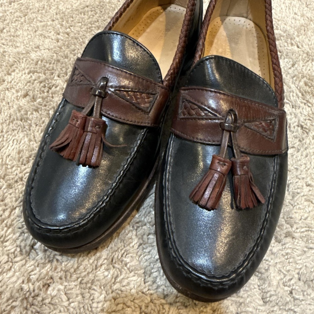 Allen Edmonds Loafers Mens Size 10.5 D Black Brown Maxfield Tassel Leather - Picture 8 of 11